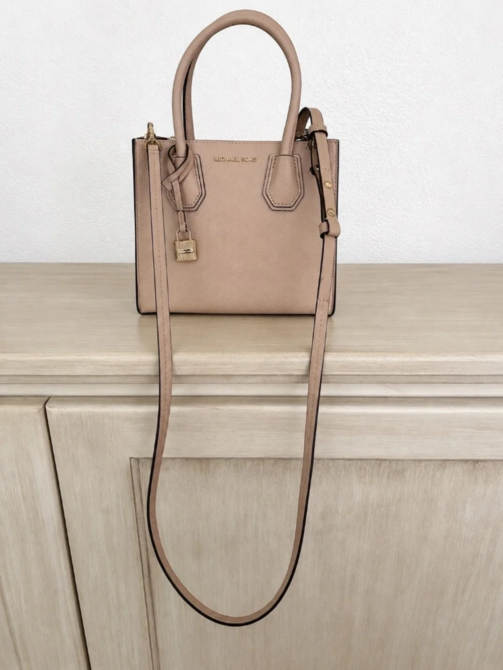 Michael Kors Blush Pink Pebbled Leather Mini Satchel Crossbody Bag